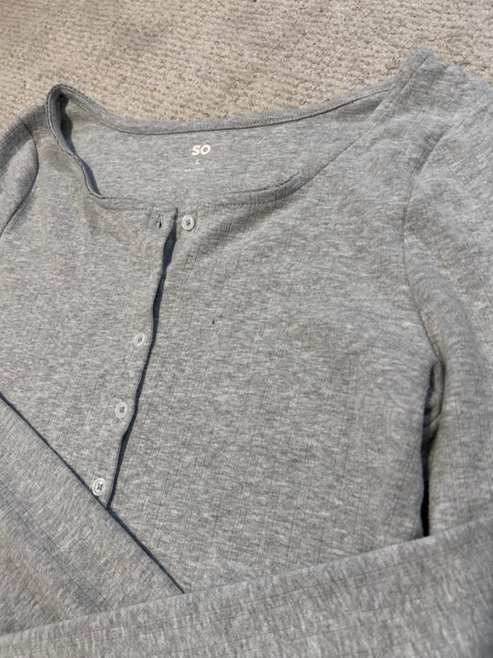SO Gray Ribbed Long Sleeve Button-Up Tee - Picture 4 of 8